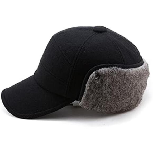 Other - Wool Baseball Cap Men Fur Hunting Trapper Dad Hats 67134 Black